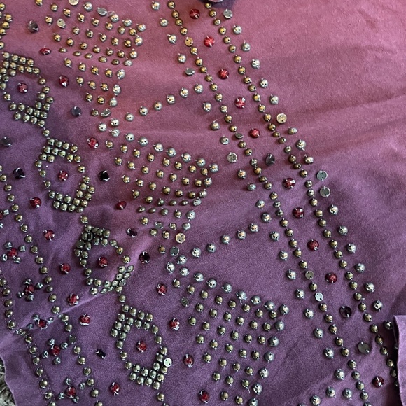 Double D ranch women's bejewled stone wash burgundy women's v-neck tunic top SM - Picture 3 of 5